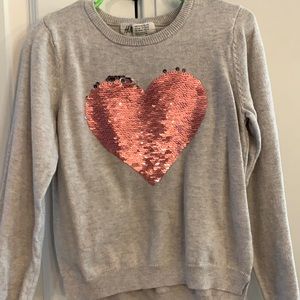 Gray Heart Sequin Sweater